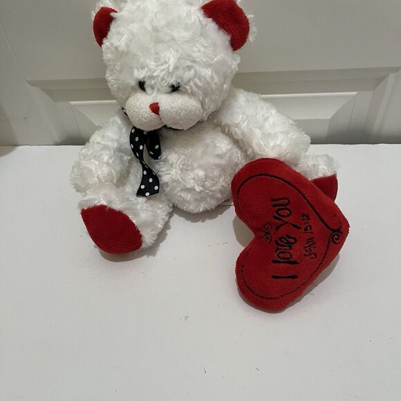 Burton & Burton White Bear 8" Plush Holding Red Heart I Love You John 15:12 - Picture 6 of 10